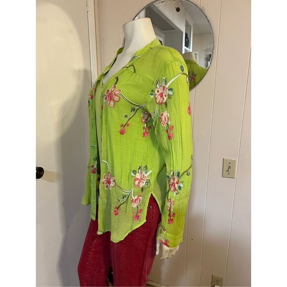 Fig and Flower Anthropologie Lime Green Embroidered Blouse W/ Matching Cami Size - Picture 3 of 11
